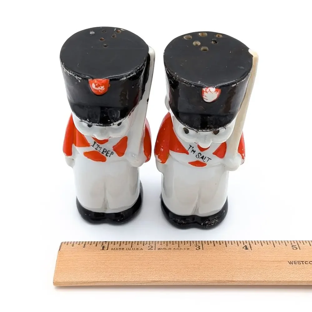 Vintage Japanese Toy Soldier Salt Pepper Shakers Porcelain Novelty Retro Kitsch